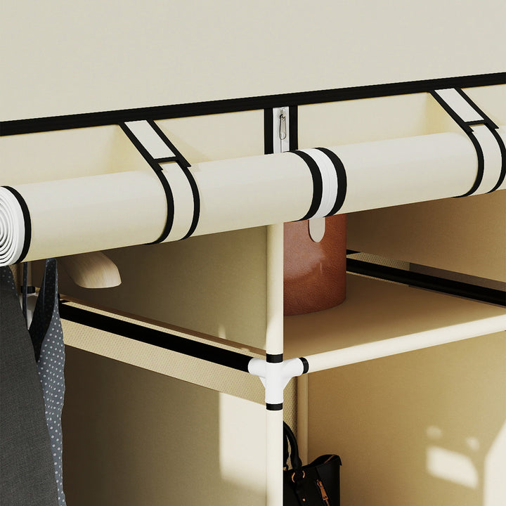 Fabric Wardrobe, with Rails and Shelves - Cream White