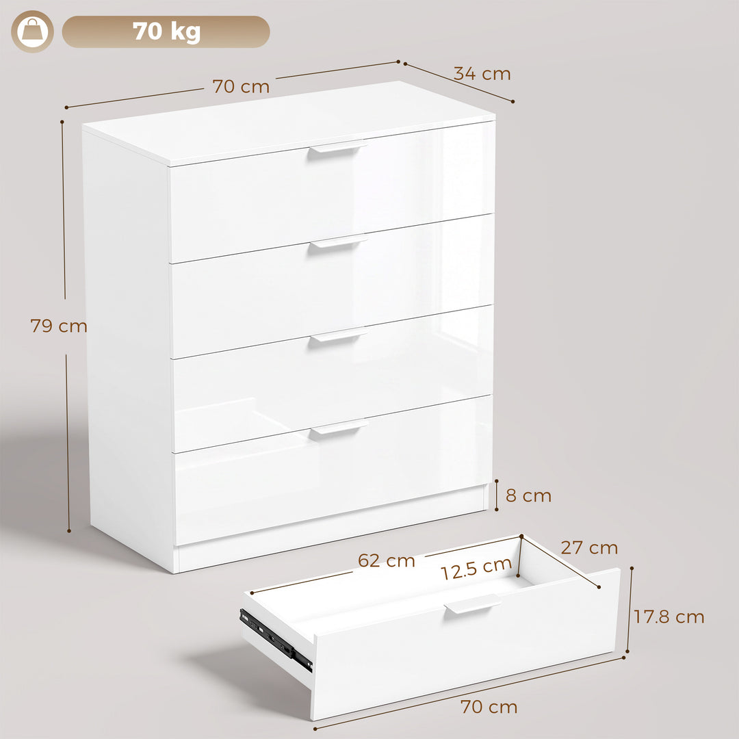High Gloss 4-Drawer Chest of Drawers, Space-Saving Bedroom Storage - view 3