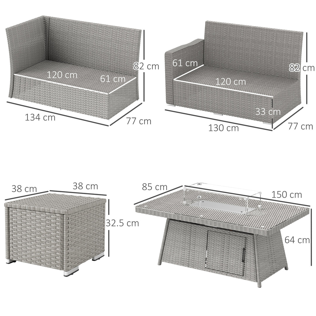 Seven-Piece Firepit Table Rattan Sofa Set - Grey