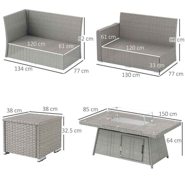 Seven-Piece Firepit Table Rattan Sofa Set - Grey