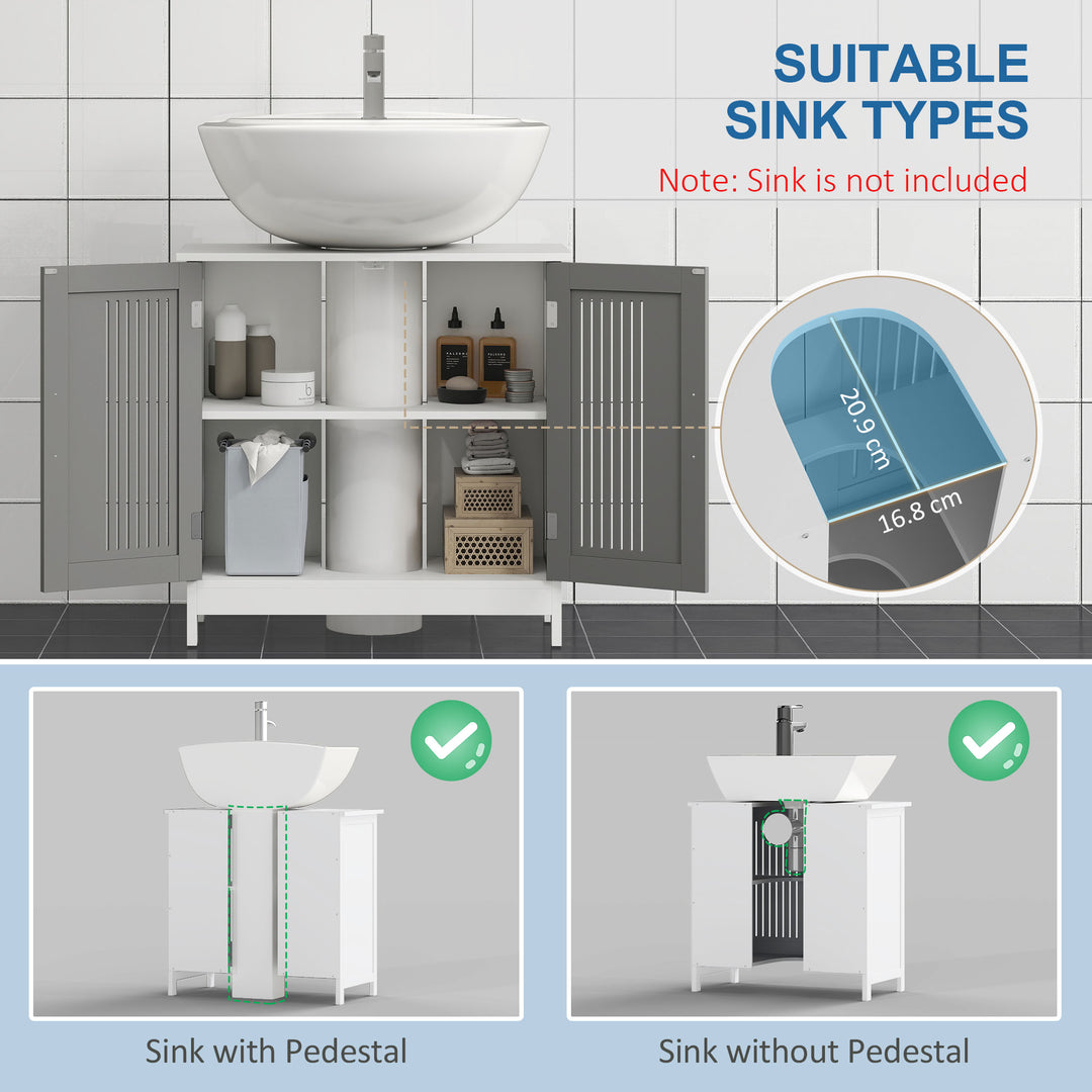 Modern Under Sink Cabinet with 2 Doors, Bathroom Vanity Unit, Pedestal Under Sink Design, Storage Cupboard with Adjustable Shelves, Grey