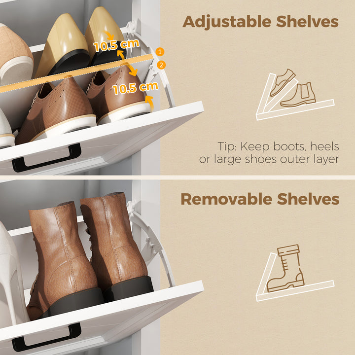 Shoe Cabinet with 2 Flip Drawers, Farmhouse Narrow Shoe Storage Cabine