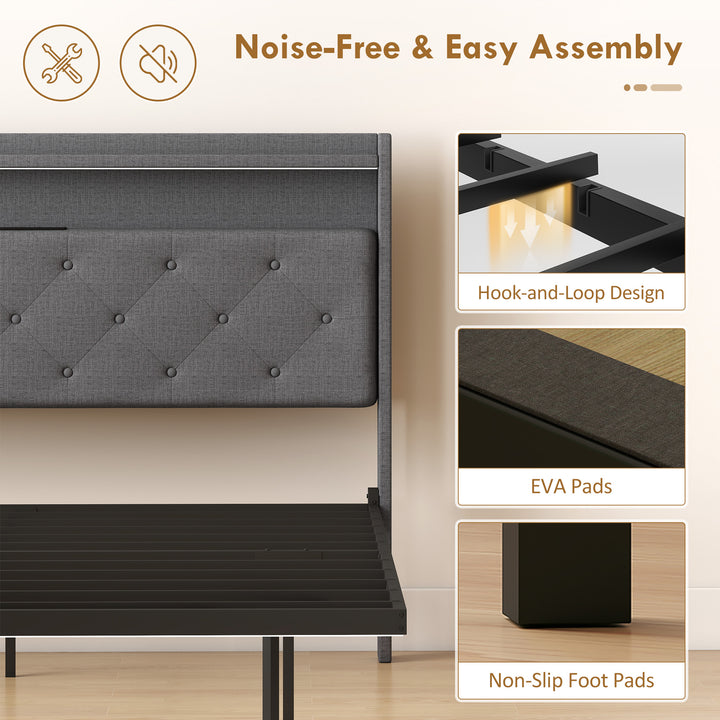 Floating Bed Frame, Upholstered 4ft6 Double Size Bed, Platform Bed wit