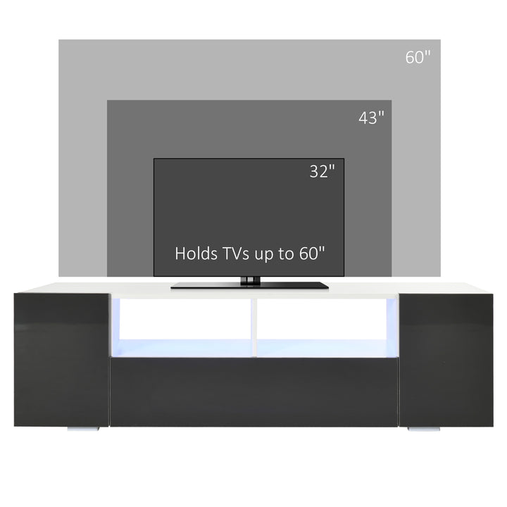 HOMCOM Modern TV Stand Unit for TVs up to 60" with LED Lights, Storage Shelves and Cupboards, 137cmx35cmx42cm, Grey | Aosom UK