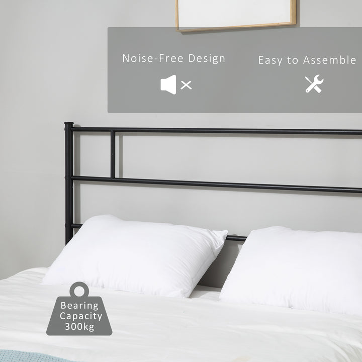 Double Metal Bed Frame Solid Bedstead Base with Headboard and Footboard, Metal Slat Support and Underbed Storage Space, Bedroom Furniture, Black