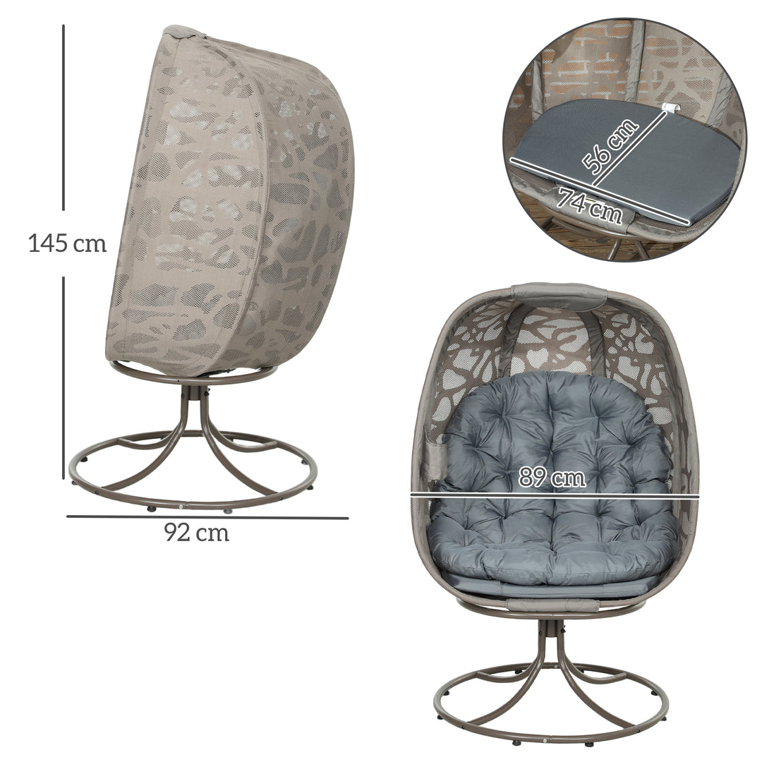 Swivel Egg Chair with Cushions, Foldable Basket Seat and Metal Frame, Indoor Outdoor Lounge Chair for Balcony, Patio and Living Room, Grey