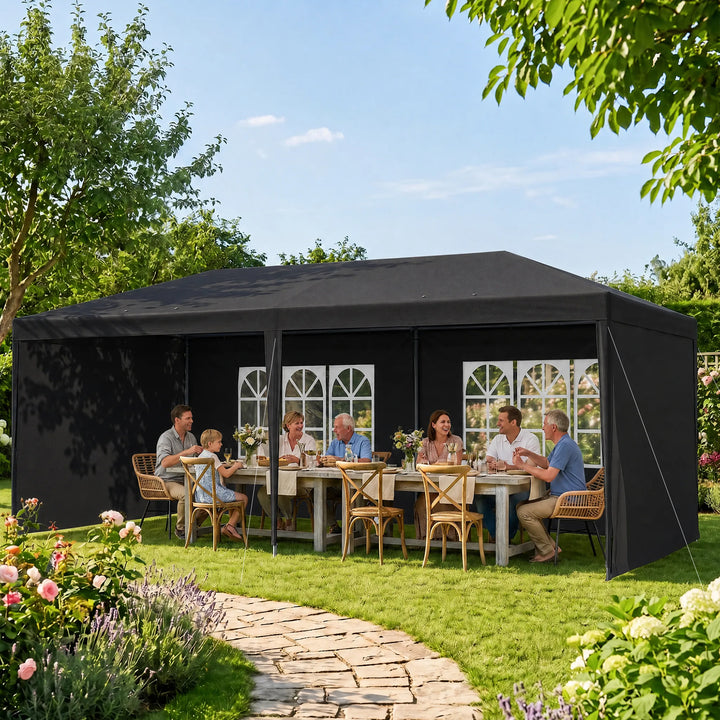 2.95 x 5.83 m Semi-Open Gazebo - Dark Grey