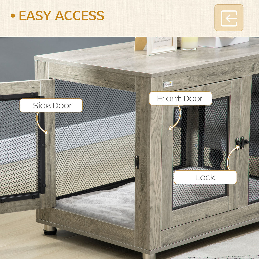 2-in-1 Dog Cage & Side Table, with Two Doors, Cushion, for Large Dogs