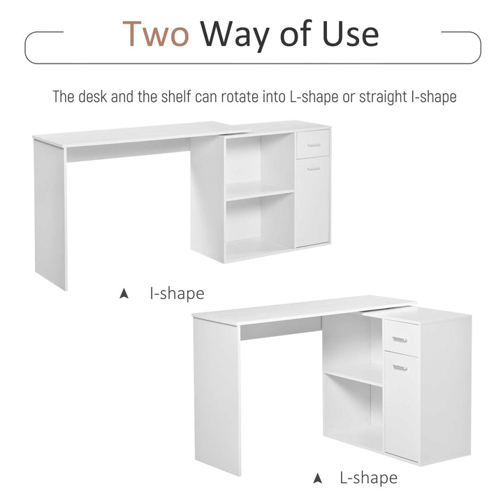 MCL L-Shaped Desk, Corner Computer Desk, Adjustable Study Table with Storage Shelf, Drawer and Cabinet, Workstation for Home Office, White Wood Grain