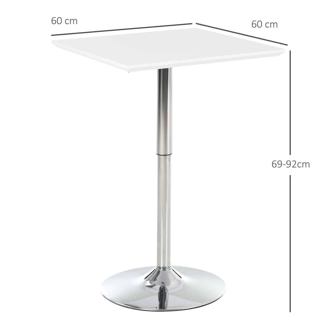 HOMCOM Square Height Adjustable Bar Table Counter Pub Desk with Metal Base for Home Bar, Dining Room, Kitchen, White