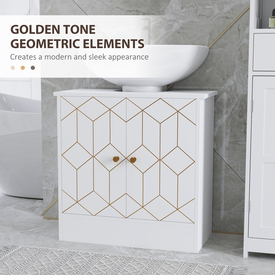 Under Sink Bathroom Cabinet, Under Sink Cabinet with Adjustable Shelf and Open Compartment for Basin with or without Pedestal, 60 x 30 x 60cm, White