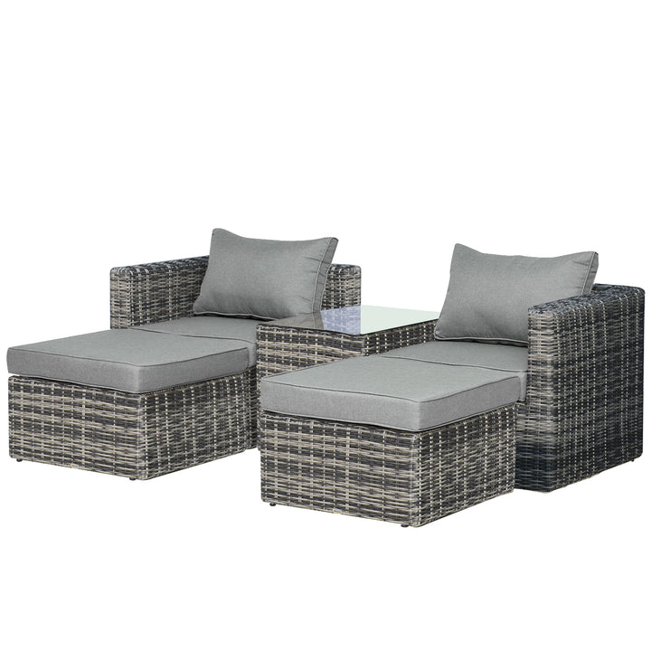 Outsunny 2 Seater Rattan Garden Furniture Set w/ Tall Glass-Top Table Aluminium Frame Balcony Sofa, Mixed Grey | Aosom UK