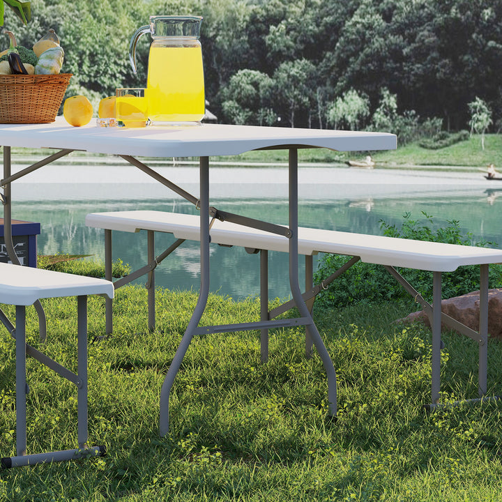 Three-Piece Folding Picnic Table and Bench Set - White