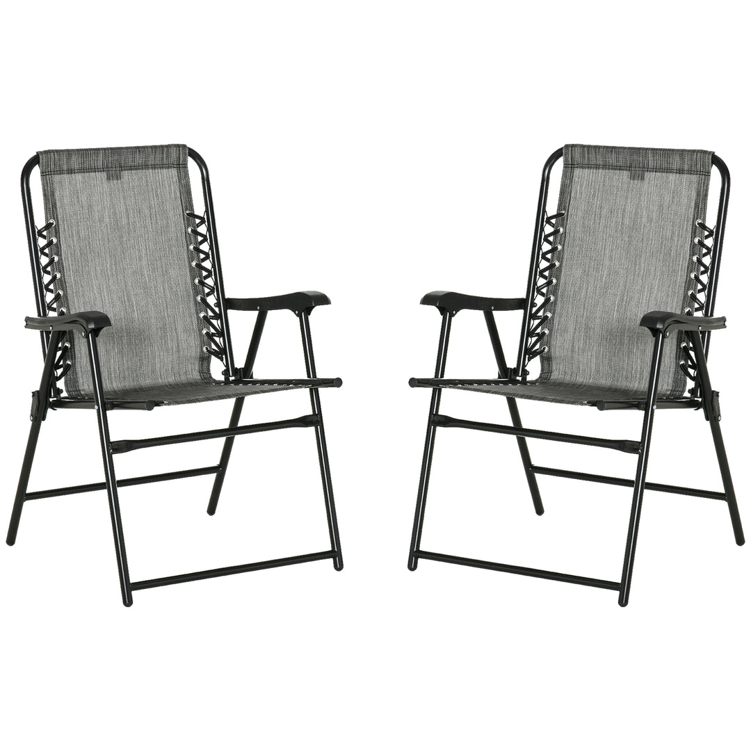 2 Pieces Foldable Chair Set, Outdoor Portable Loungers for Camping Pool Beach Deck, Lawn Chairs with Armrest Steel Frame, Grey