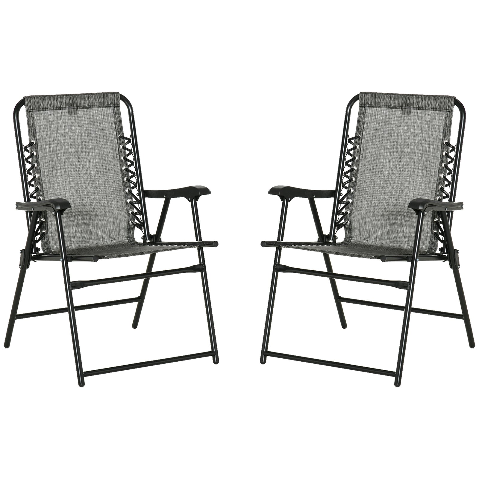 2 Pieces Foldable Chair Set, Outdoor Portable Loungers for Camping Pool Beach Deck, Lawn Chairs with Armrest Steel Frame, Grey