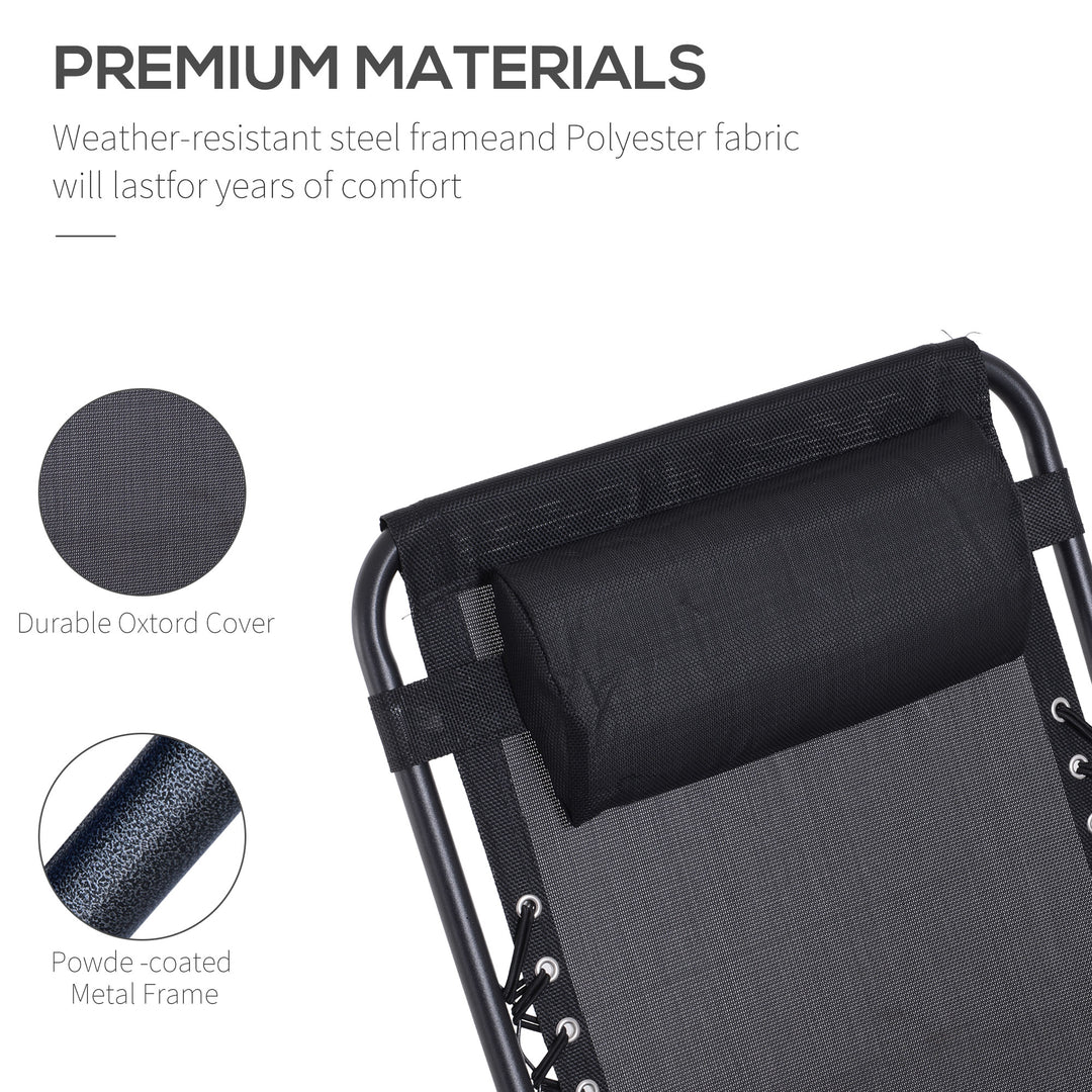 MCL Folding Zero Gravity Chairs, 3 Pieces Adjustable Sun Lounger and Table Set with Cup Holder and Headrest, Patio Bistro Set with Reclining Garden Chairs for Outdoor, Black