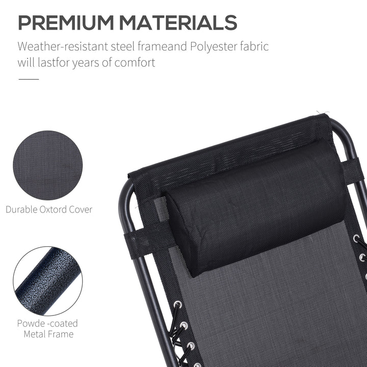 MCL Folding Zero Gravity Chairs, 3 Pieces Adjustable Sun Lounger and Table Set with Cup Holder and Headrest, Patio Bistro Set with Reclining Garden Chairs for Outdoor, Black