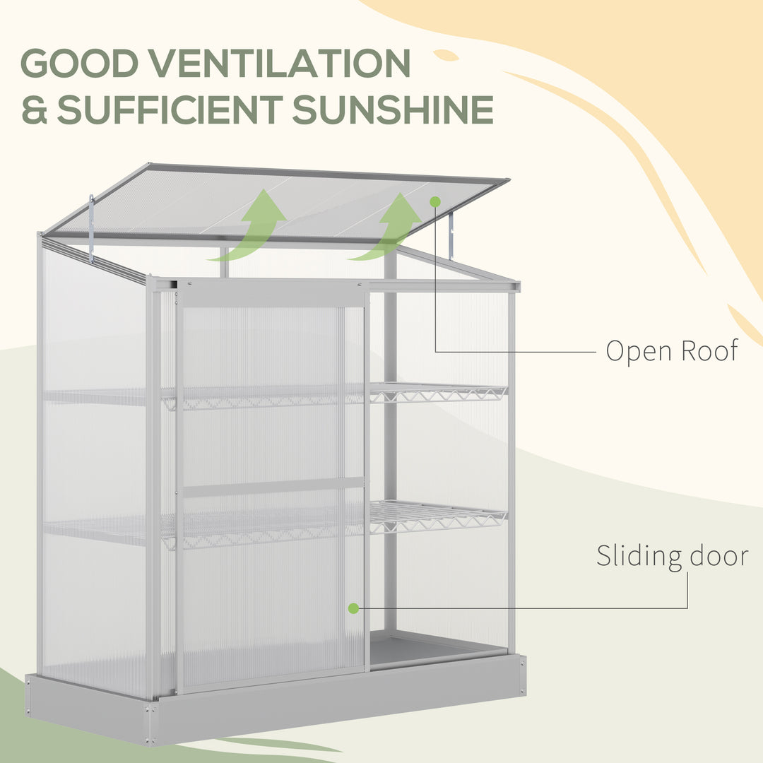 3 Tier Greenhouse Garden Outdoor Cold Frame Plant Flower Growth Transparent Polycarbonate Board Openable Roof Sliding Door w/ Foundation 131L x 58W x 140H cm