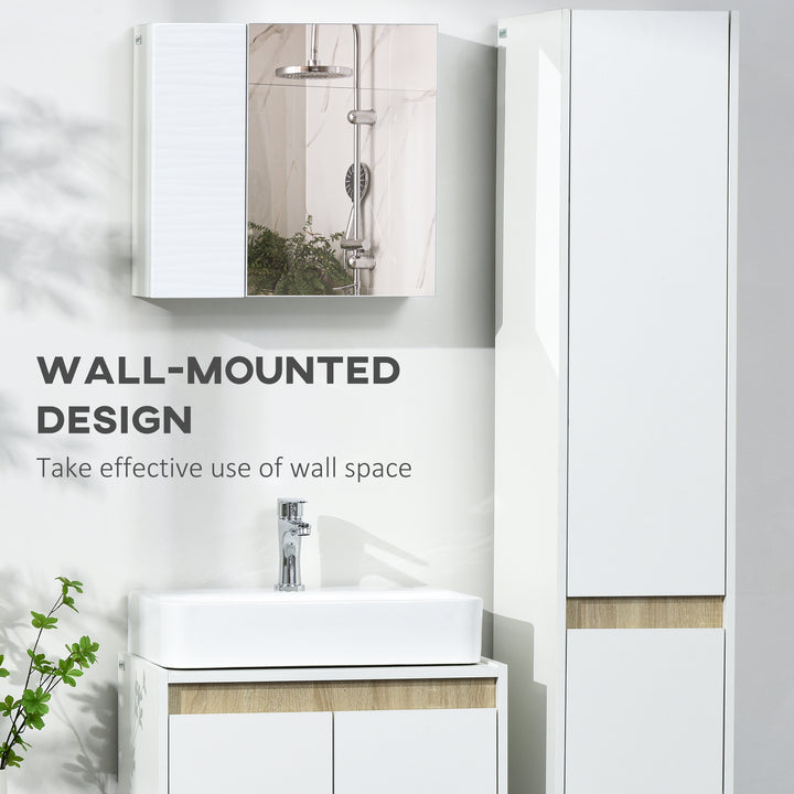 Bathroom Cabinet with Mirror, Double Door Wall Mounted Storage Cupboard Organizer with Adjustable Shelves, White