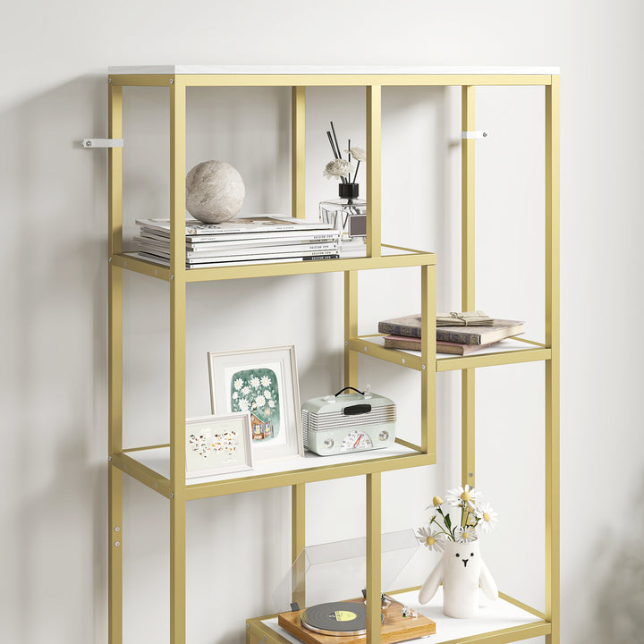 MCL Seven-Tier Geometric Bookcase - White/Gold Tone