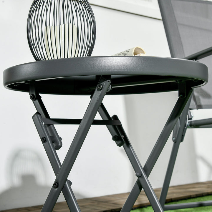 Φ45cm Garden Side Table, Outdoor Round Folding Patio Table with Imitation Marble Glass Top, Small Coffee Table, Black