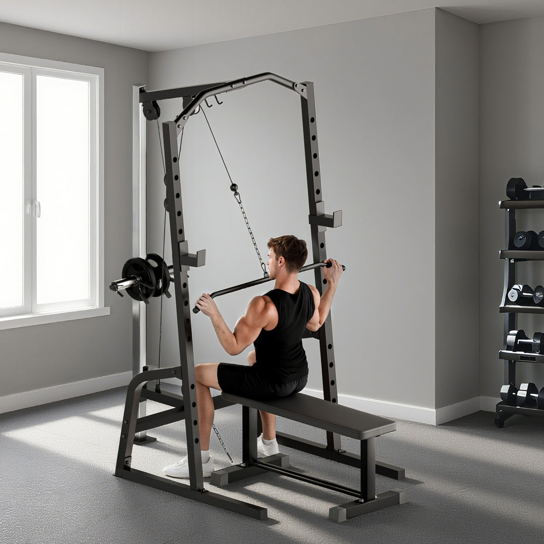 Power Cage Power Rack with 15-Level Squat Rack, Cable Pulley System, Pull up Stand and Push up Stand