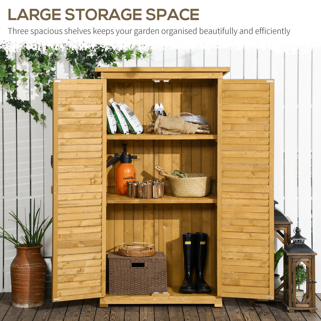 Wooden Garden Storage Shed, Compact Utility Sentry Unit, 3-Tier Shelves Tool Cabinet Organizer with Asphalt Roof and Shutter Design, 87cm x 47cm x 160cm