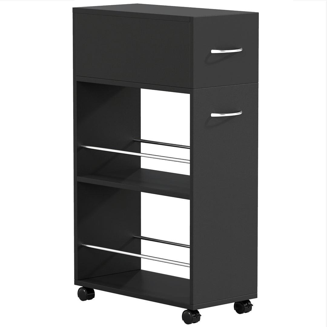 Rolling Storage Unit, 3-Tier Kitchen Cart Trolley with Drawer, Surface