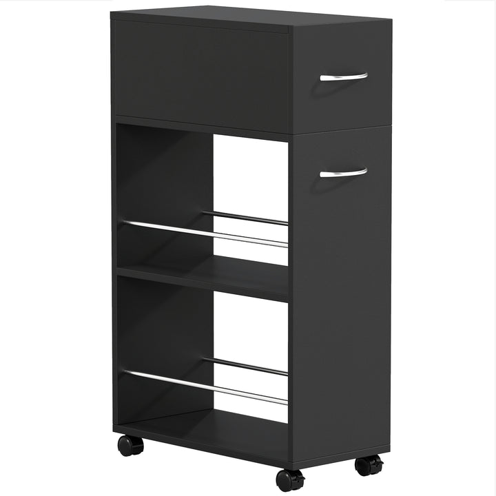 Rolling Storage Unit, 3-Tier Kitchen Cart Trolley with Drawer, Surface