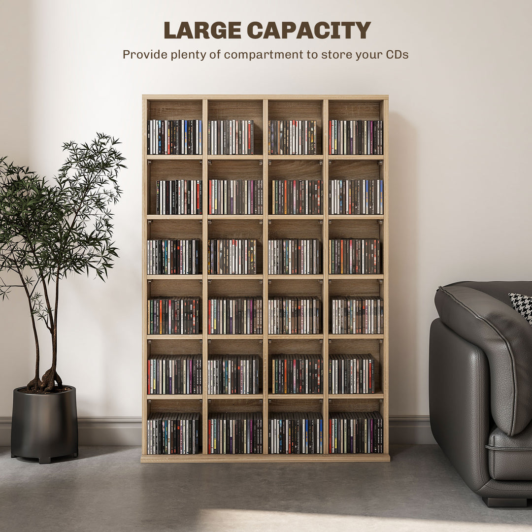CD Storage Unit with Adjustable Shelves, 89 x 130.5 cm, Nature Wood Finish