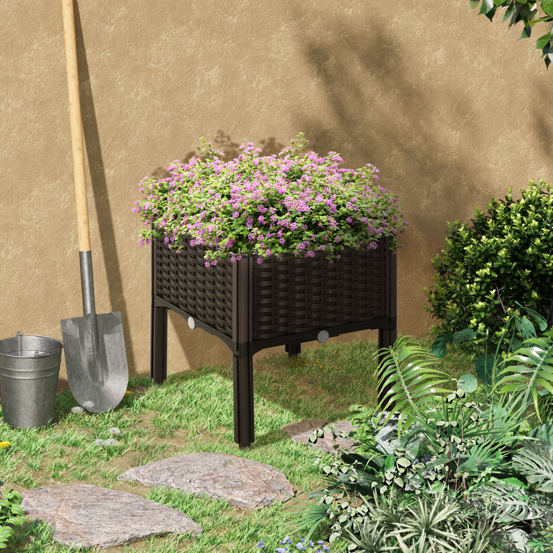 26L Garden Raised Bed Elevated Patio Flower Plant Planter Box PP Vegetables Planting Container, Brown