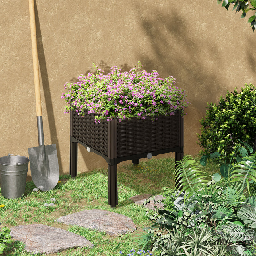 26L Garden Raised Bed Elevated Patio Flower Plant Planter Box PP Vegetables Planting Container, Brown