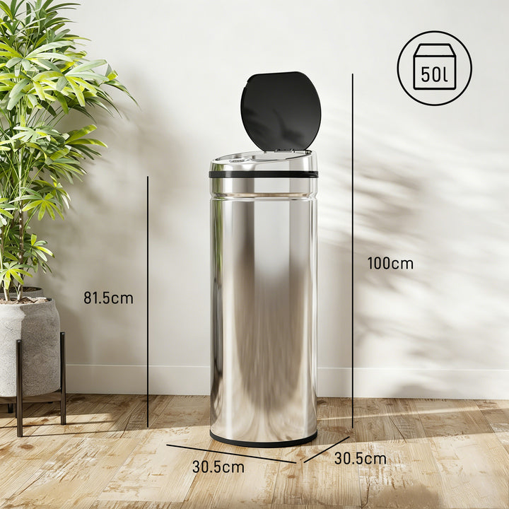 50L Stainless Steel Sensor Bin - Silver Tone