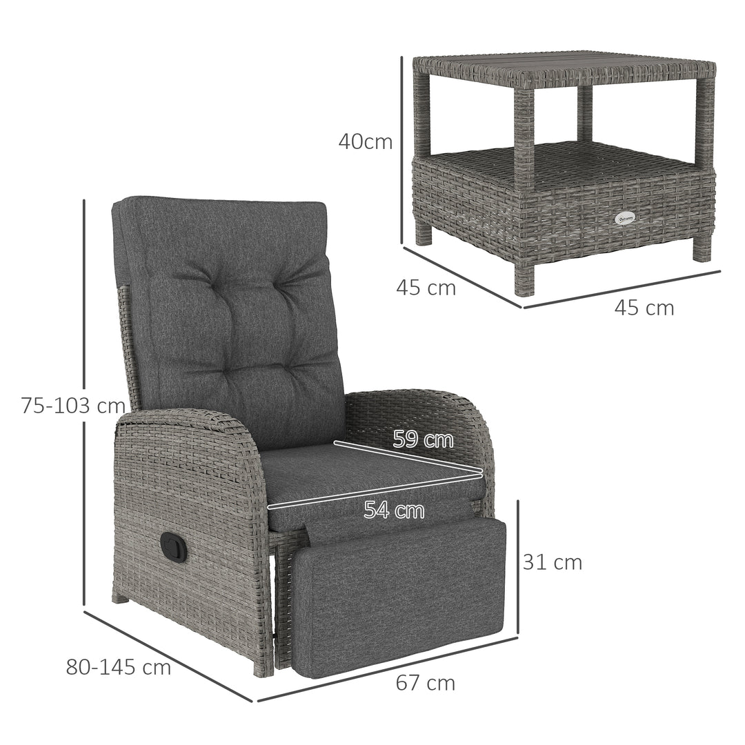 2 Seater Patio Rattan Wicker Chaise Lounge Sofa Set w/ Cushion for Patio Garden Porch, Grey