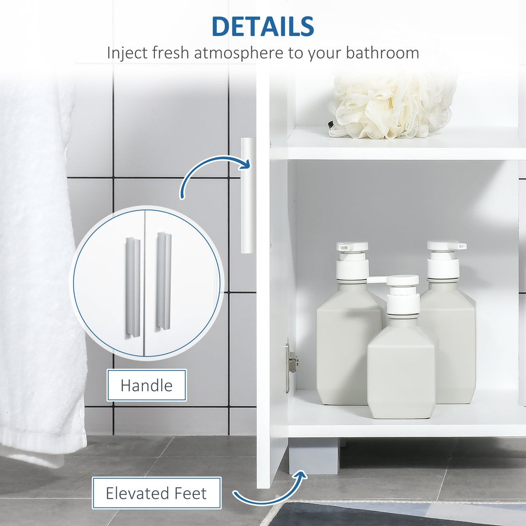 Kleankin Modern Bathroom Vanity Unit, Pedestal Under Sink Cabinet, Storage Cupboard with Double Doors, Adjustable Shelf, White. | Aosom UK