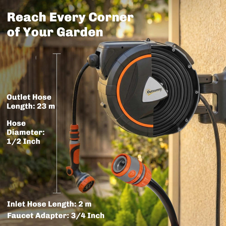 23+2m Retractable Hose Reel Wall Mounted with Auto Retraction, Self-Lo