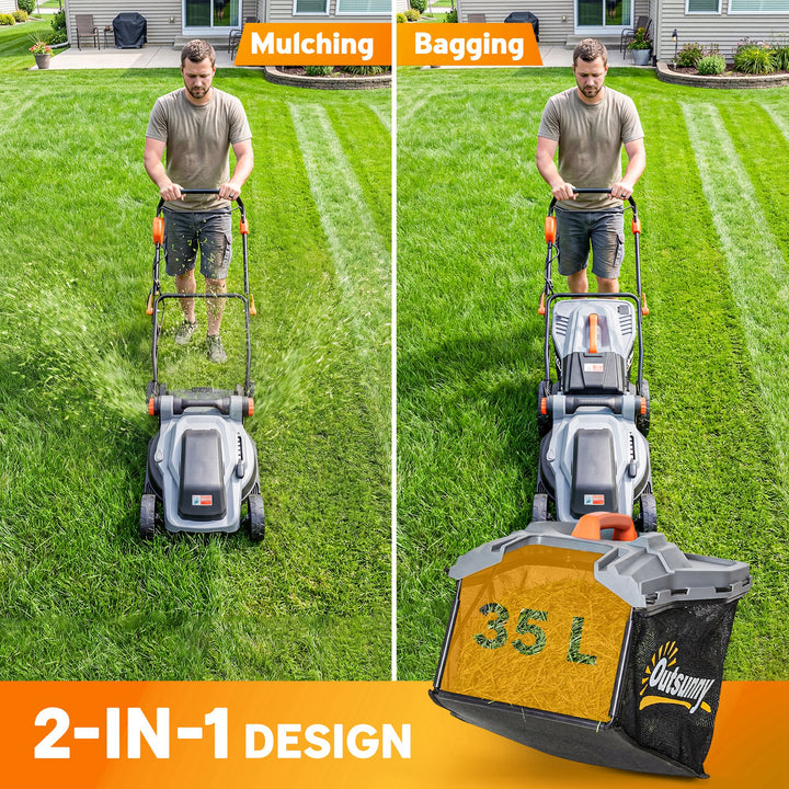 18V Cordless Lawnmower with 2 x 4Ah Batteries, Battery Lawn Mower with
