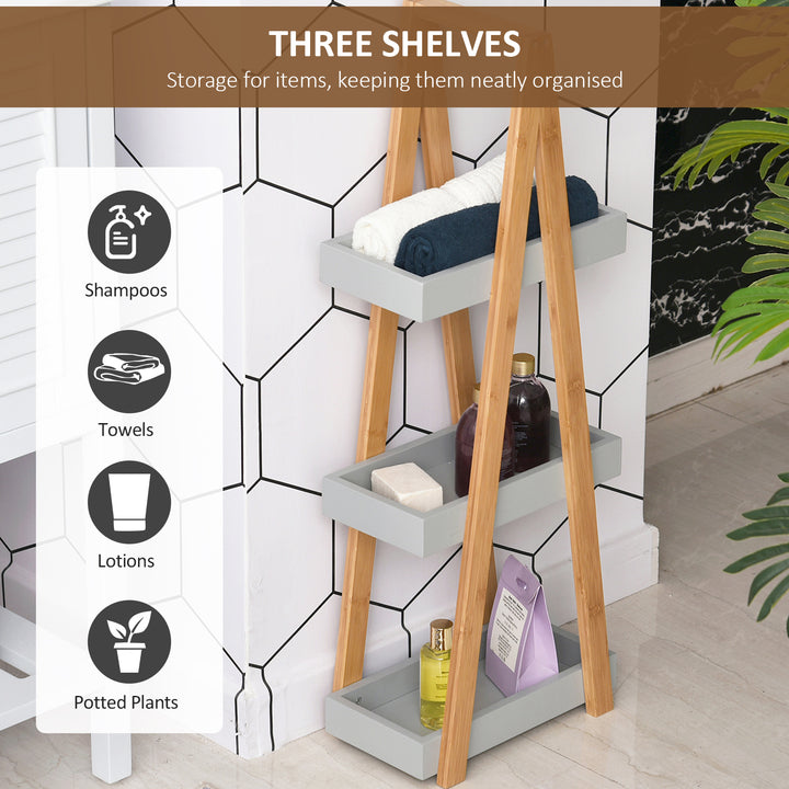 kleankin Freestanding Bamboo Shelving: 3-Tier Space-Saving Bathroom Storage, Natural | Aosom UK