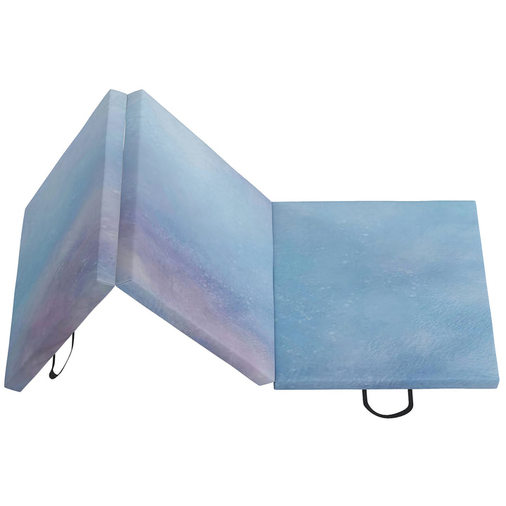 6FT Foldable Gymnastics Mat, Tri-Fold 2" Thick Crash Mat with Carry Strap Handles for Home Training, Sky Blue