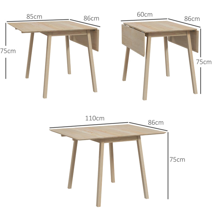 Solid Wood Folding Dining Table, Drop Leaf Table for 2-4 People, Rectangle Kitchen Table for Small Space, Natural Wood Finish