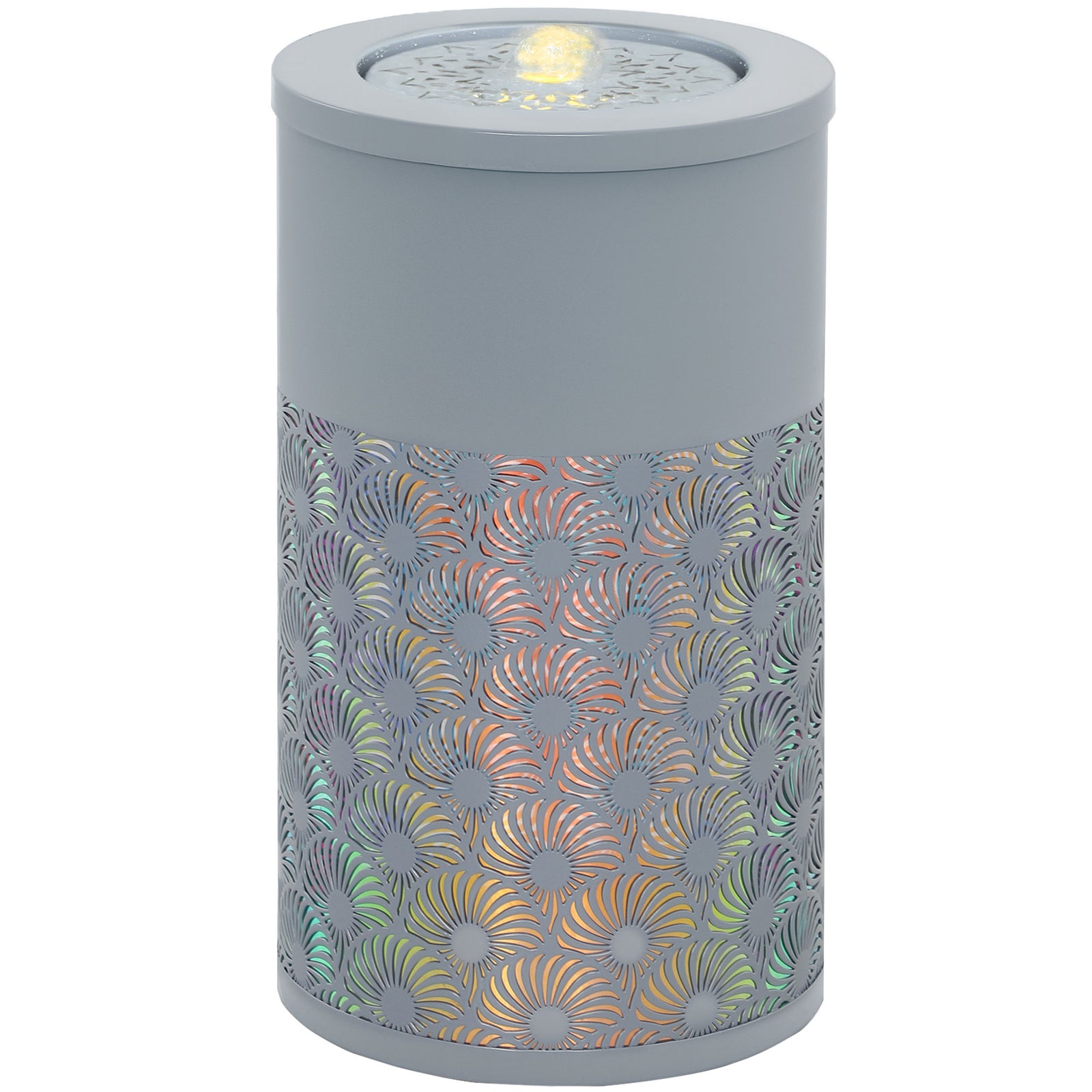 30 cm Tall Garden Waterfall Fountain with LED Lights and Pump, Garden Water Feature Water Fountain with Adjustable Flow and Cut-out Design for Indoor and Outdoor Decor, Light Grey