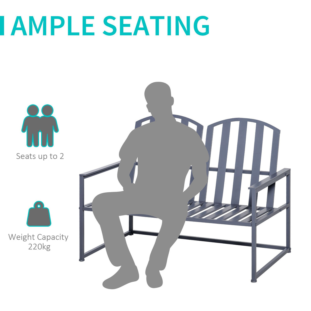 MCL Steel Patio Garden Bench Loveseats for Outdoors Park Yard Slatted Design Grey