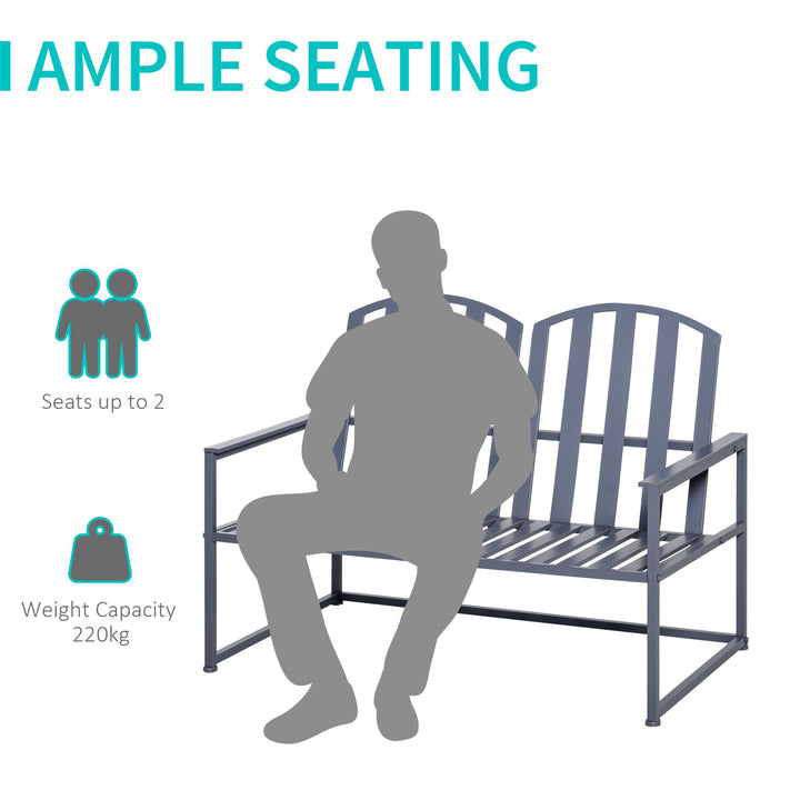 MCL Steel Patio Garden Bench Loveseats for Outdoors Park Yard Slatted Design Grey