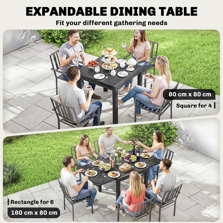 Extending Garden Table for 4-6, Aluminium Outdoor Dining Table with Fa