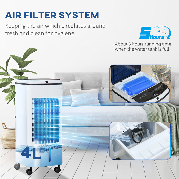 3-in-1 Evaporative Air Cooler with 4L Water Tank, Portable Fan Cooler with Automatic Oscillation, Timer, Remote, White