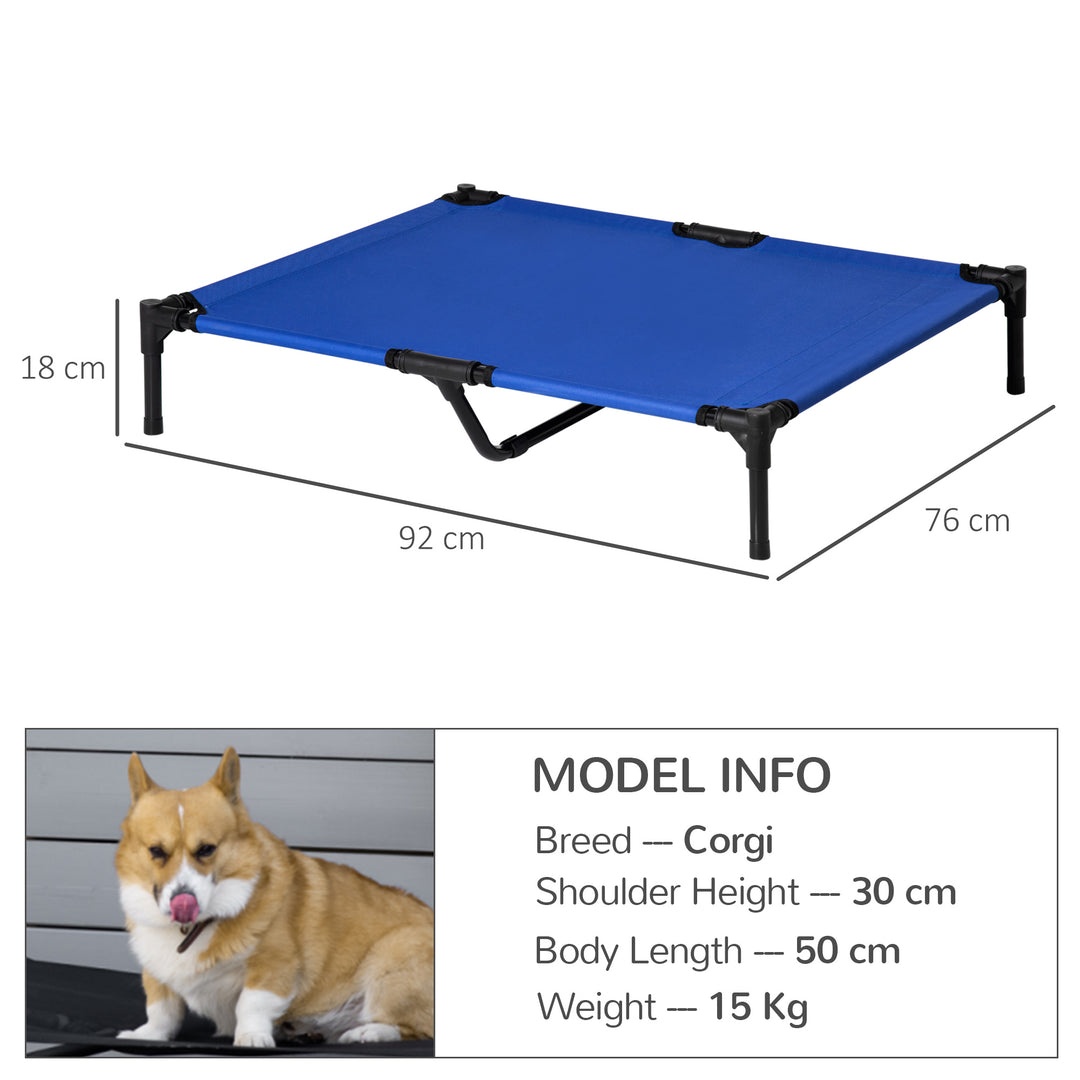 Raised Dog Bed Cat Elevated Lifted Portable Camping w/ Metal Frame Blue (Large)