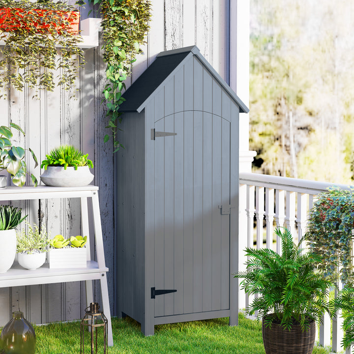 MCL Wooden Garden Storage Shed with 3 Shelves, Outdoor Tool Storage Cabinet with Tilt Roof and Lockable Door, 77.5 x 54.2 x 179.5 cm, Grey