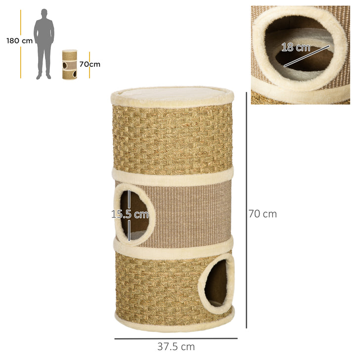 MCL Cat Scratching Barrel Kitten Tree Tower for Indoor Cats Pet Furniture Climbing Frame Covered with Sisal and Seaweed Rope Cozy Platform Soft Plush