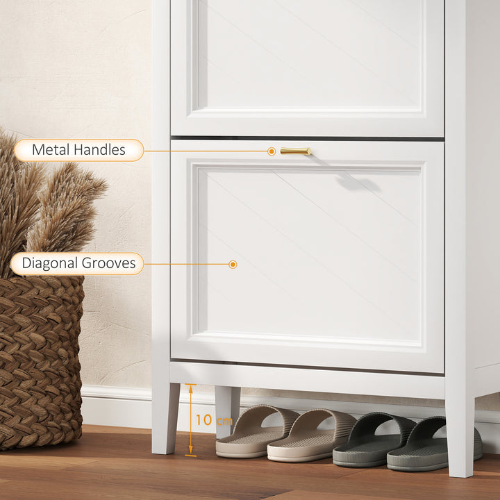 Shoe Cabinet with 2 Flip Drawers, Farmhouse Narrow Shoe Storage Cabine