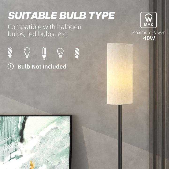 Floor Lamp for Living Room, Modern Standing Lamp with Linen Shade & Foot Switch, Minimalist Tall Pole Lampshade for Bedroom, Office, White